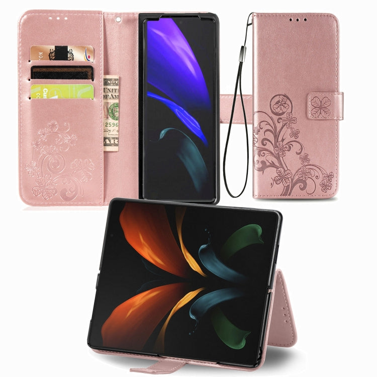 Four-leaf Clasp Embossed Buckle Mobile Phone Protection Leather Case with Lanyard & Card Slot & Wallet & Bracket Function, For Samsung Galaxy Z Fold3 5G