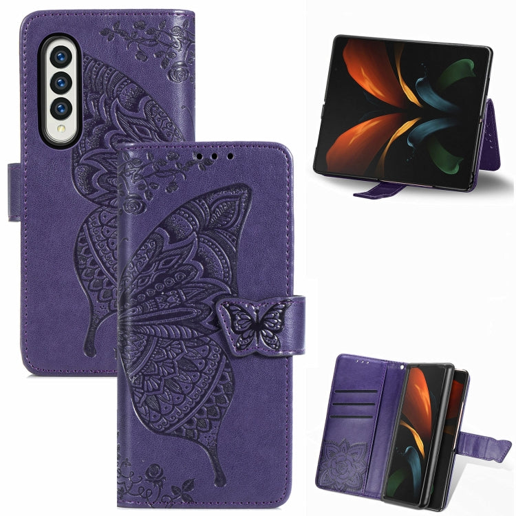 Butterfly Love Flowers Embossed Horizontal Flip Leather Case with Holder & Card Slots & Wallet & Lanyard, For Samsung Galaxy Z Fold3 5G