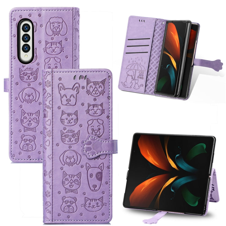Lovely Cat and Dog Embossing Pattern Horizontal Flip Leather Case , with Holder & Card Slots & Wallet, For Samsung Galaxy Z Fold3 5G