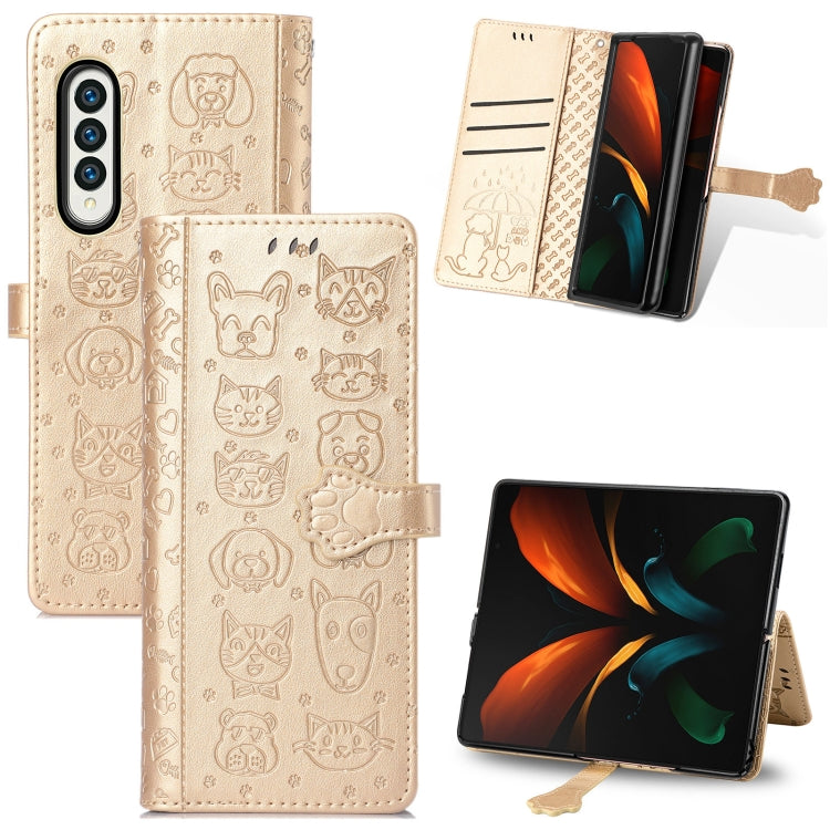 Lovely Cat and Dog Embossing Pattern Horizontal Flip Leather Case , with Holder & Card Slots & Wallet, For Samsung Galaxy Z Fold3 5G