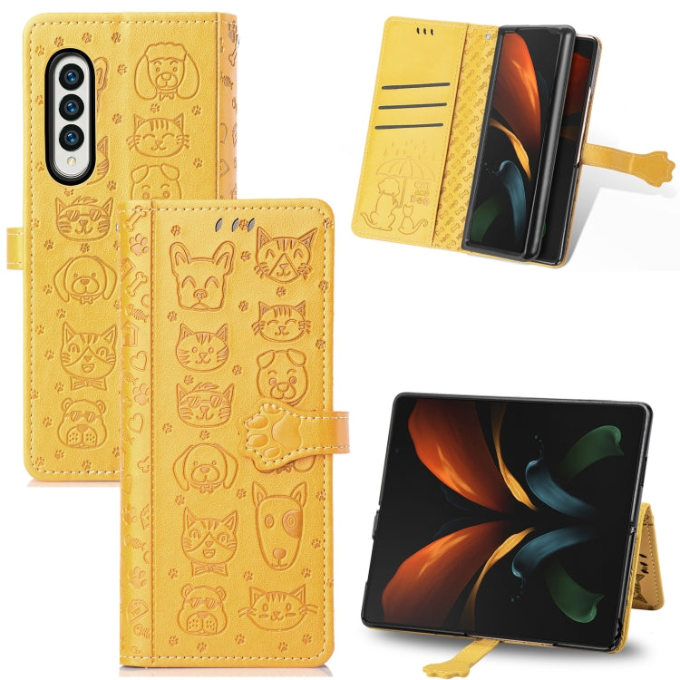 Lovely Cat and Dog Embossing Pattern Horizontal Flip Leather Case , with Holder & Card Slots & Wallet, For Samsung Galaxy Z Fold3 5G