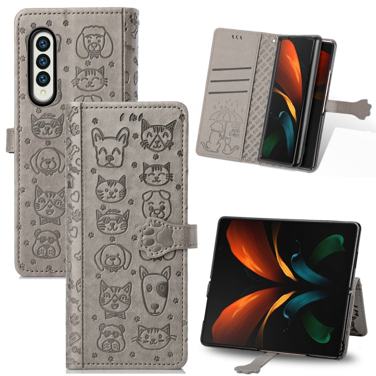 Lovely Cat and Dog Embossing Pattern Horizontal Flip Leather Case , with Holder & Card Slots & Wallet, For Samsung Galaxy Z Fold3 5G
