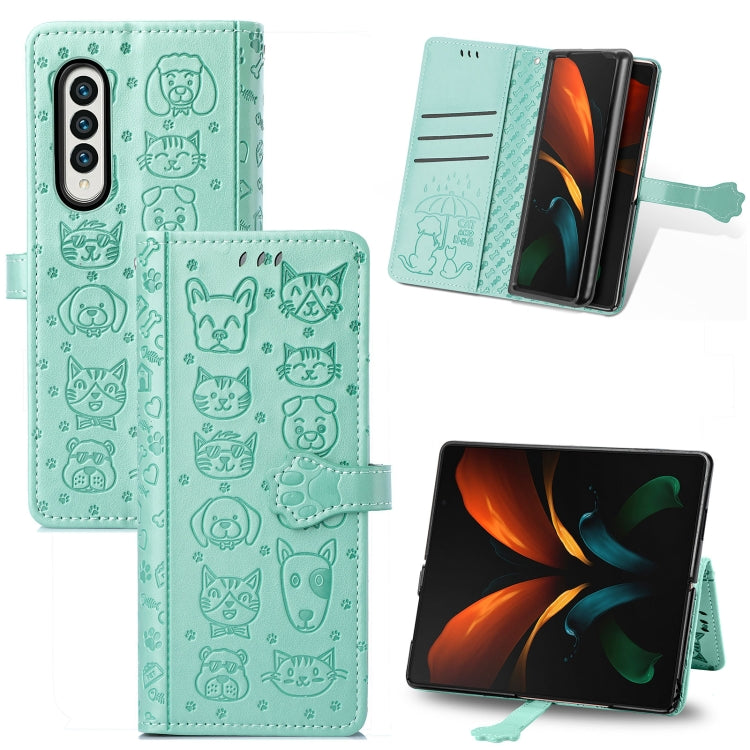 Lovely Cat and Dog Embossing Pattern Horizontal Flip Leather Case , with Holder & Card Slots & Wallet, For Samsung Galaxy Z Fold3 5G