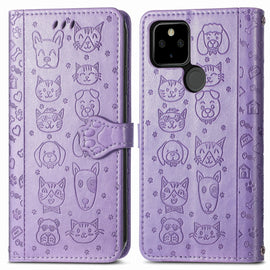 Lovely Cat and Dog Embossing Pattern Horizontal Flip Leather Case , with Holder & Card Slots & Wallet & Cartoon Clasp & Lanyard, For Google Pixel 5a 5G, For LG Velvet 2 Pro, For Motorola Edge 20 Pro, For OPPO Reno6 Z, For OPPO Realme C20               ...
