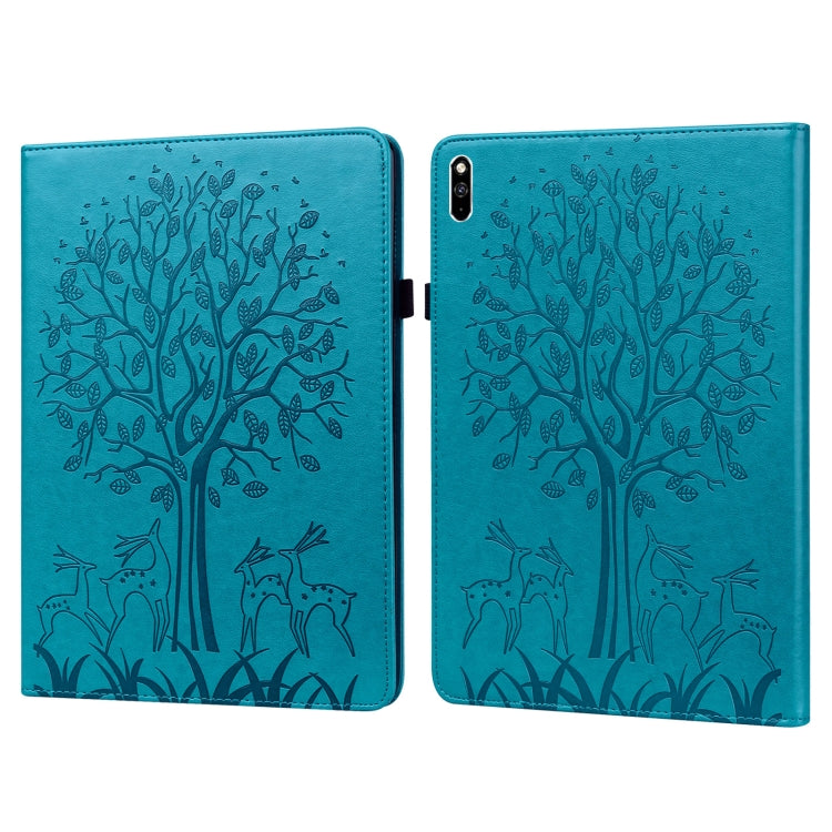 Tree & Deer Pattern Pressed Printing Horizontal Flip PU Leather Case with Holder & Card Slots, For Huawei MediaPad M5 lite, For Huawei MatePad Pro 10.8 2021, For Huawei MatePad 11 2021, For Huawei MediaPad T3 10, For Huawei MediaPad T5                 ...