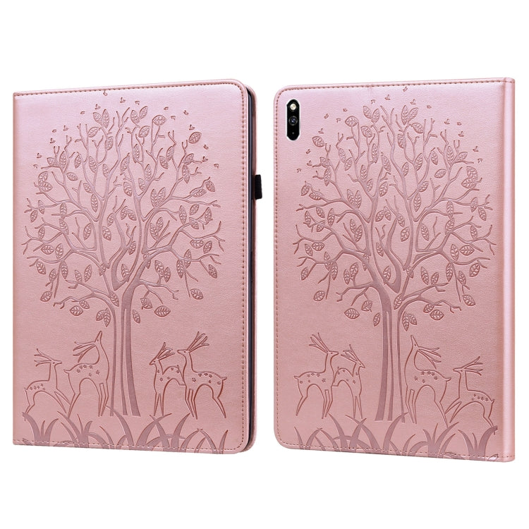 Tree & Deer Pattern Pressed Printing Horizontal Flip PU Leather Case with Holder & Card Slots, For Huawei MediaPad M5 lite, For Huawei MatePad Pro 10.8 2021, For Huawei MatePad 11 2021, For Huawei MediaPad T3 10, For Huawei MediaPad T5                 ...