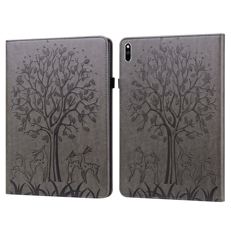 Tree & Deer Pattern Pressed Printing Horizontal Flip PU Leather Case with Holder & Card Slots, For Huawei MediaPad M5 lite, For Huawei MatePad Pro 10.8 2021, For Huawei MatePad 11 2021, For Huawei MediaPad T3 10, For Huawei MediaPad T5                 ...