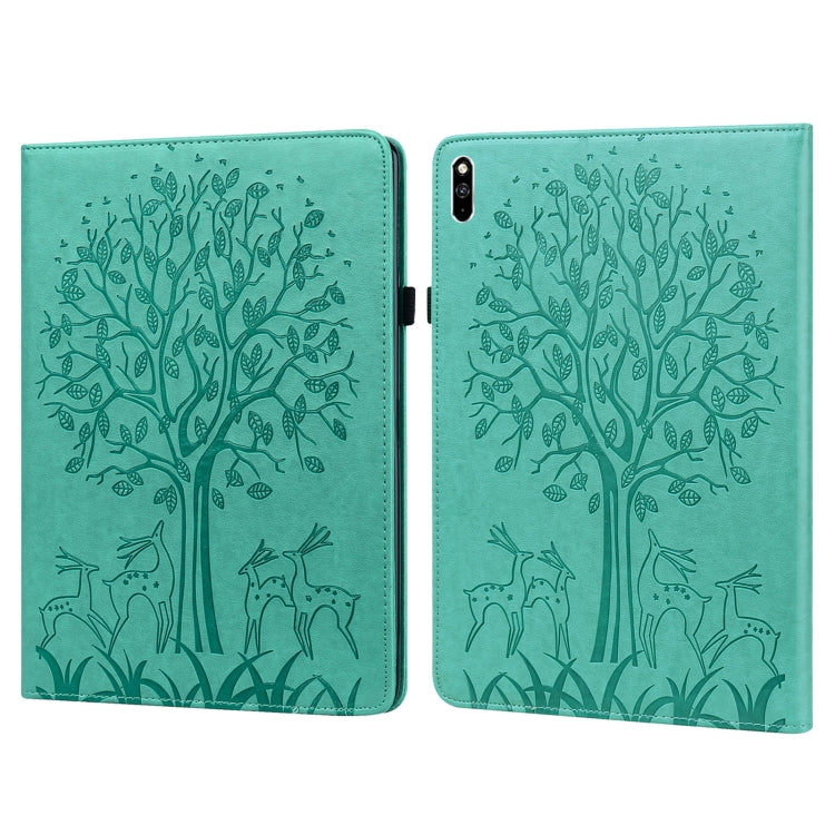 Tree & Deer Pattern Pressed Printing Horizontal Flip PU Leather Case with Holder & Card Slots, For Huawei MediaPad M5 lite, For Huawei MatePad Pro 10.8 2021, For Huawei MatePad 11 2021, For Huawei MediaPad T3 10, For Huawei MediaPad T5                 ...