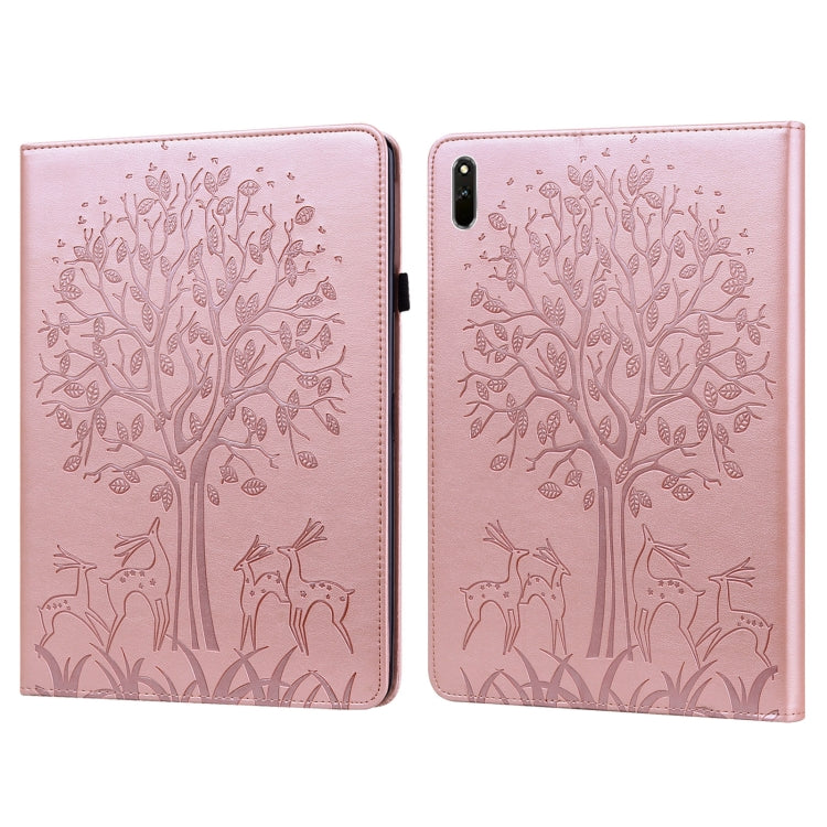 Tree & Deer Pattern Pressed Printing Horizontal Flip PU Leather Case with Holder & Card Slots, For Huawei MediaPad M5 lite, For Huawei MatePad Pro 10.8 2021, For Huawei MatePad 11 2021, For Huawei MediaPad T3 10, For Huawei MediaPad T5                 ...