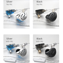 Load image into Gallery viewer, KZ ZAX 16-unit Ring Iron Sport Gaming In-ear Wired Earphone,, ZAX Standard Version(Silver), ZAX Standard Version(Black), ZAX Mic Version(Silver), ZAX Mic Version(Black)
