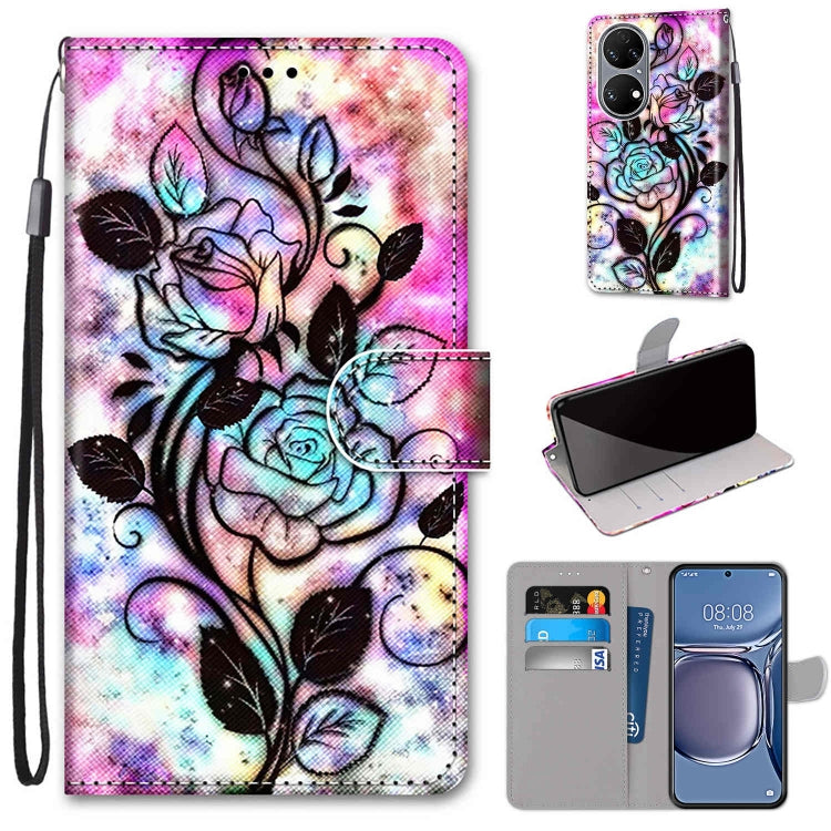 Coloured Drawing Cross Texture Horizontal Flip PU Leather Case with Holder & Card Slots & Wallet & Lanyard, For Xiaomi Redmi 10, For Huawei P50