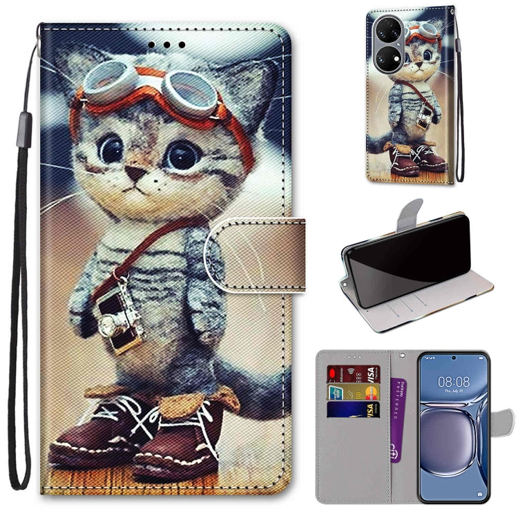 Coloured Drawing Cross Texture Horizontal Flip PU Leather Case with Holder & Card Slots & Wallet & Lanyard, For Huawei P50, For Huawei P50 Pro