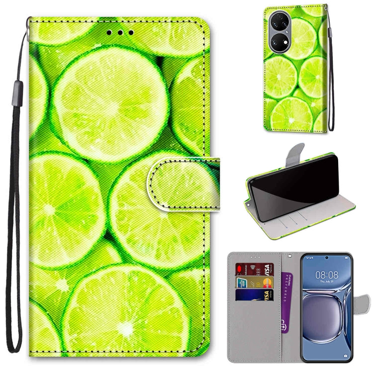 Coloured Drawing Cross Texture Horizontal Flip PU Leather Case with Holder & Card Slots & Wallet & Lanyard, For Huawei P50, For Huawei P50 Pro