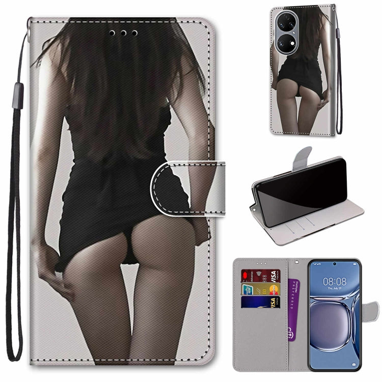 Coloured Drawing Cross Texture Horizontal Flip PU Leather Case with Holder & Card Slots & Wallet & Lanyard, For Huawei P50, For Huawei P50 Pro