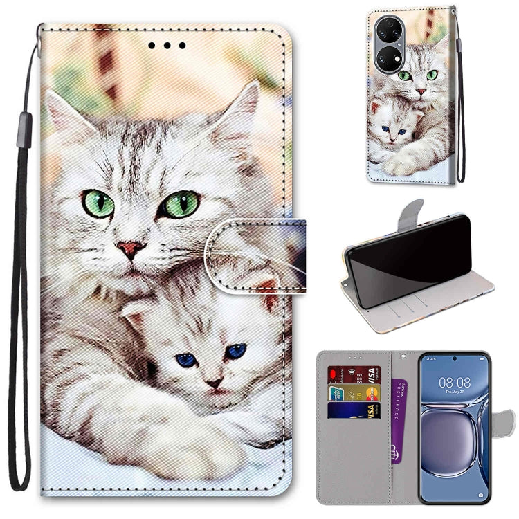 Coloured Drawing Cross Texture Horizontal Flip PU Leather Case with Holder & Card Slots & Wallet & Lanyard, For Huawei P50, For Huawei P50 Pro