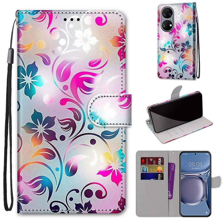 Coloured Drawing Cross Texture Horizontal Flip PU Leather Case with Holder & Card Slots & Wallet & Lanyard, For Huawei P50, For Huawei P50 Pro