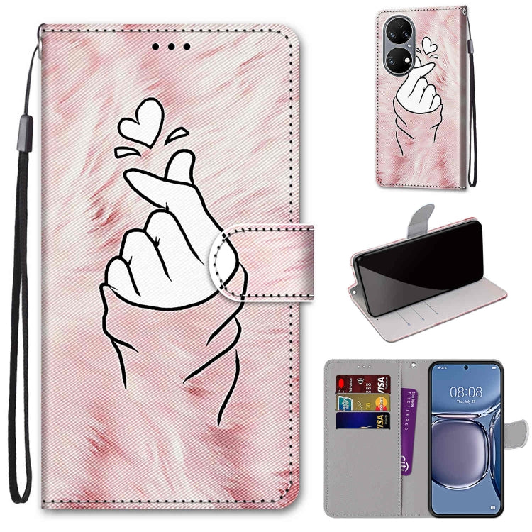 Coloured Drawing Cross Texture Horizontal Flip PU Leather Case with Holder & Card Slots & Wallet & Lanyard, For Huawei P50, For Huawei P50 Pro