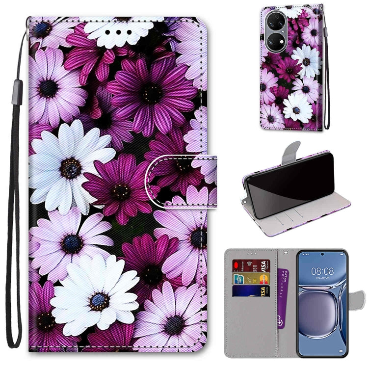 Coloured Drawing Cross Texture Horizontal Flip PU Leather Case with Holder & Card Slots & Wallet & Lanyard, For Huawei P50, For Huawei P50 Pro