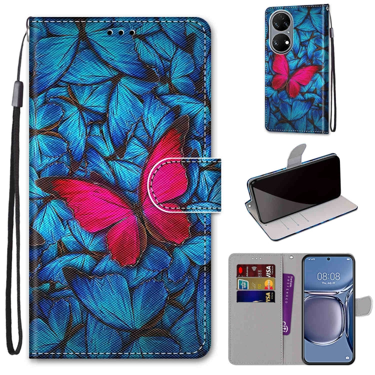 Coloured Drawing Cross Texture Horizontal Flip PU Leather Case with Holder & Card Slots & Wallet & Lanyard, For Huawei P50, For Huawei P50 Pro