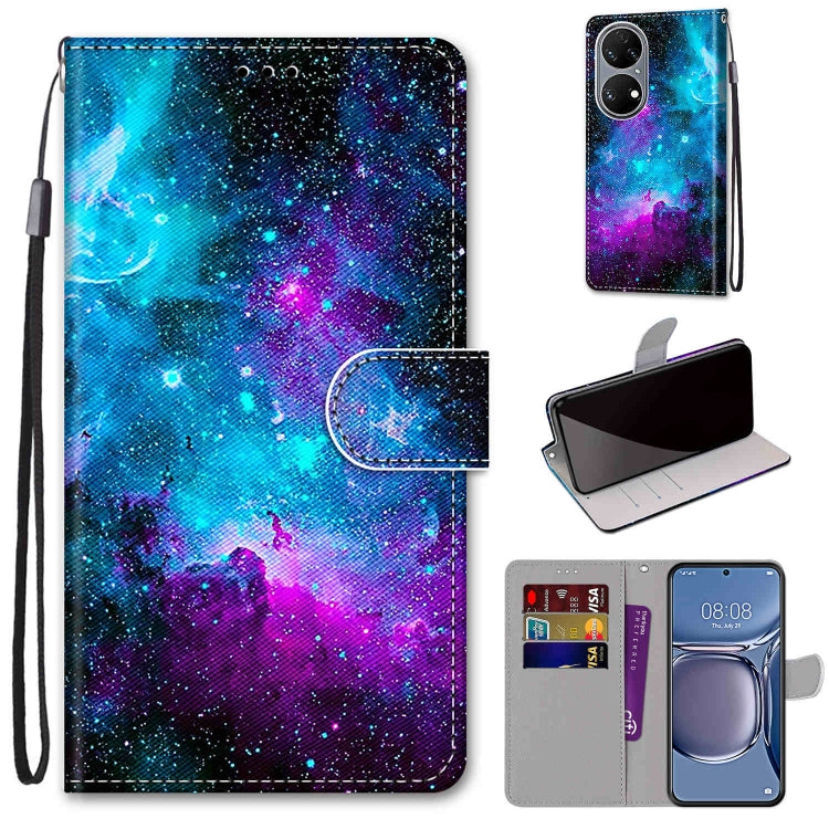 Coloured Drawing Cross Texture Horizontal Flip PU Leather Case with Holder & Card Slots & Wallet & Lanyard, For Huawei P50, For Huawei P50 Pro