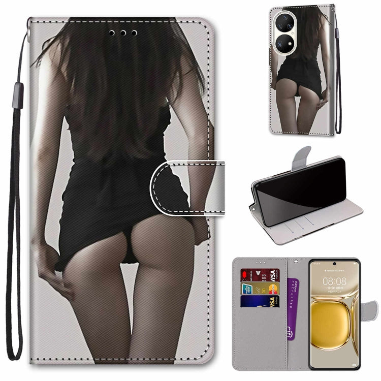 Coloured Drawing Cross Texture Horizontal Flip PU Leather Case with Holder & Card Slots & Wallet & Lanyard, For Huawei P50, For Huawei P50 Pro