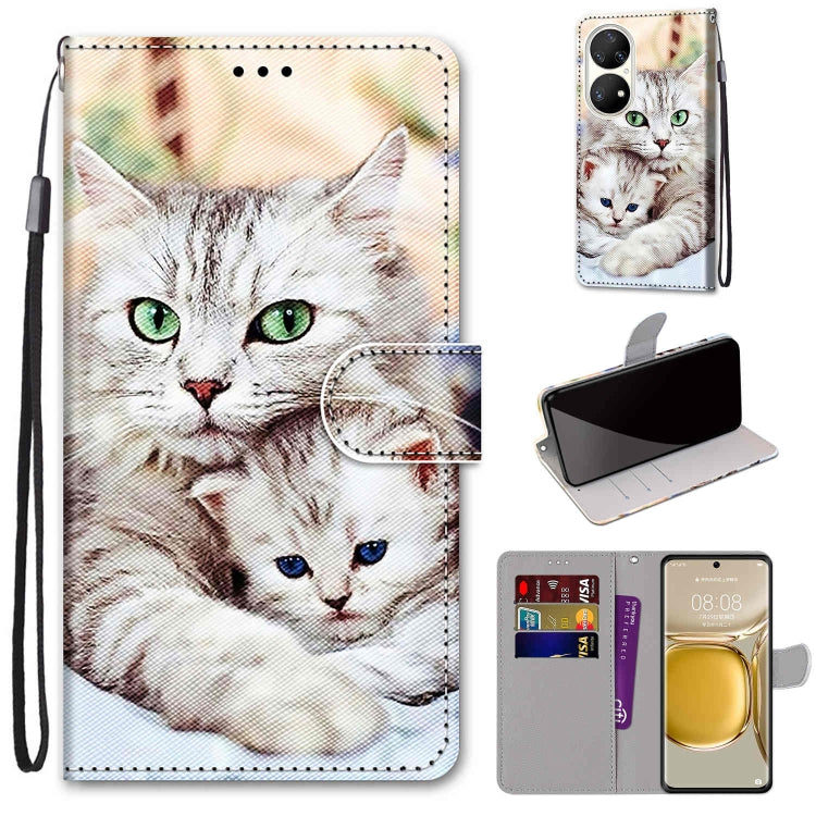 Coloured Drawing Cross Texture Horizontal Flip PU Leather Case with Holder & Card Slots & Wallet & Lanyard, For Huawei P50, For Huawei P50 Pro