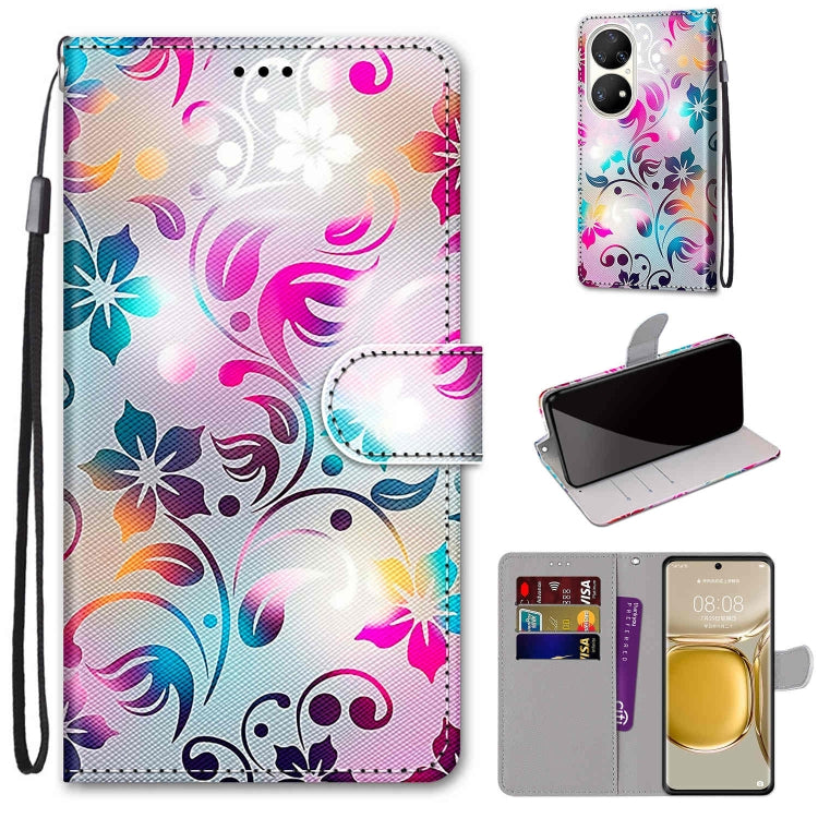 Coloured Drawing Cross Texture Horizontal Flip PU Leather Case with Holder & Card Slots & Wallet & Lanyard, For Huawei P50, For Huawei P50 Pro