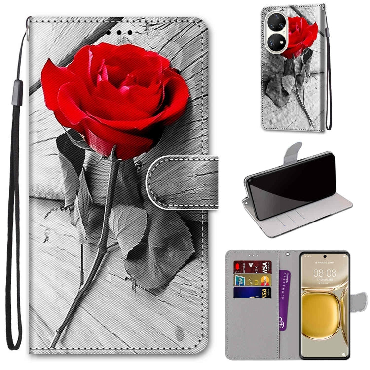 Coloured Drawing Cross Texture Horizontal Flip PU Leather Case with Holder & Card Slots & Wallet & Lanyard, For Huawei P50, For Huawei P50 Pro