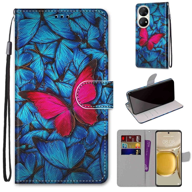 Coloured Drawing Cross Texture Horizontal Flip PU Leather Case with Holder & Card Slots & Wallet & Lanyard, For Huawei P50, For Huawei P50 Pro