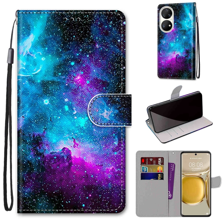 Coloured Drawing Cross Texture Horizontal Flip PU Leather Case with Holder & Card Slots & Wallet & Lanyard, For Huawei P50, For Huawei P50 Pro