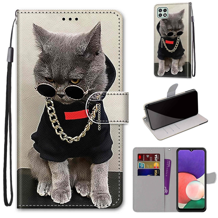 Coloured Drawing Cross Texture Horizontal Flip PU Leather Case with Holder & Card Slots & Wallet & Lanyard, For Samsung Galaxy A22 5G, For Samsung Galaxy M32 4G / F22