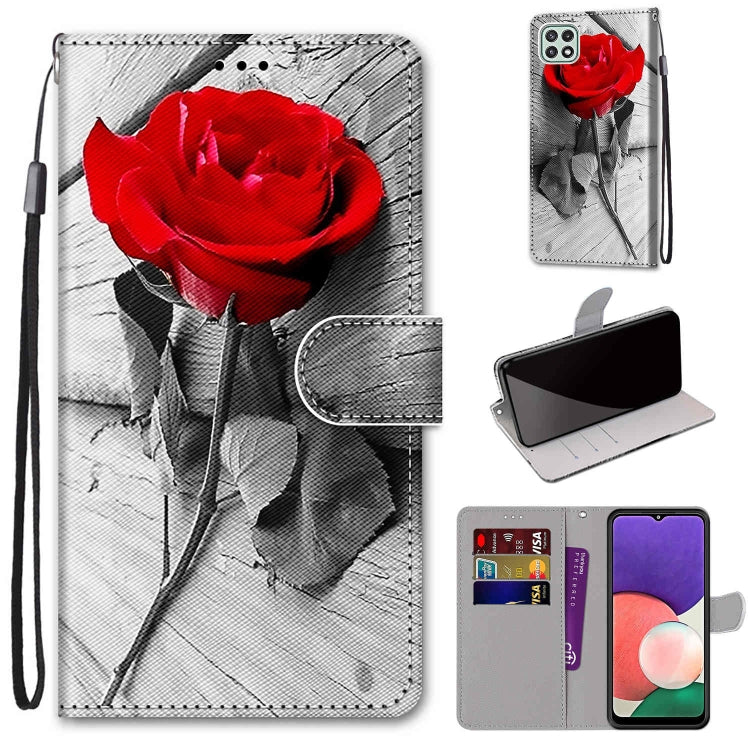 Coloured Drawing Cross Texture Horizontal Flip PU Leather Case with Holder & Card Slots & Wallet & Lanyard, For Samsung Galaxy A22 5G, For Samsung Galaxy M32 4G / F22