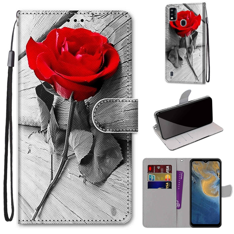 Coloured Drawing Cross Texture Horizontal Flip PU Leather Case with Holder & Card Slots & Wallet & Lanyard, For ZTE Blade A51, For ZTE Blade A71