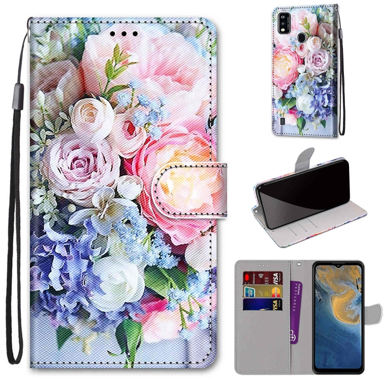 Coloured Drawing Cross Texture Horizontal Flip PU Leather Case with Holder & Card Slots & Wallet & Lanyard, For ZTE Blade A51, For ZTE Blade A71