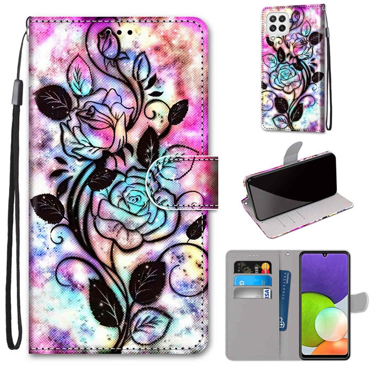 Coloured Drawing Cross Texture Horizontal Flip PU Leather Case with Holder & Card Slots & Wallet & Lanyard, For Samsung Galaxy A22 4G, For Samsung Galaxy A22 5G