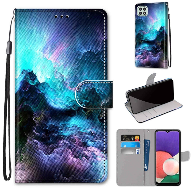 Coloured Drawing Cross Texture Horizontal Flip PU Leather Case with Holder & Card Slots & Wallet & Lanyard, For Samsung Galaxy A22 4G, For Samsung Galaxy A22 5G