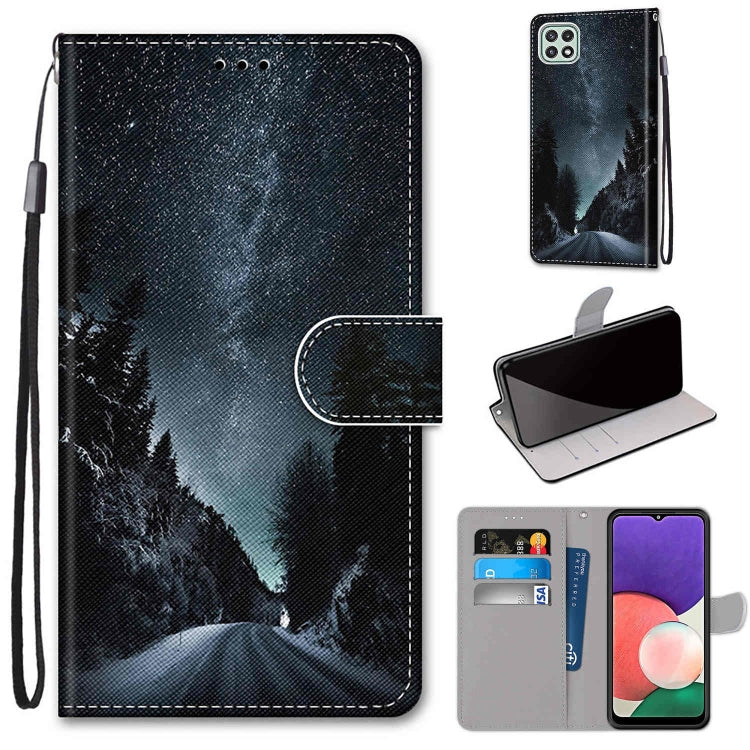 Coloured Drawing Cross Texture Horizontal Flip PU Leather Case with Holder & Card Slots & Wallet & Lanyard, For Samsung Galaxy A22 4G, For Samsung Galaxy A22 5G