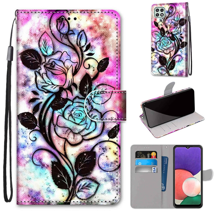 Coloured Drawing Cross Texture Horizontal Flip PU Leather Case with Holder & Card Slots & Wallet & Lanyard, For Samsung Galaxy A22 4G, For Samsung Galaxy A22 5G