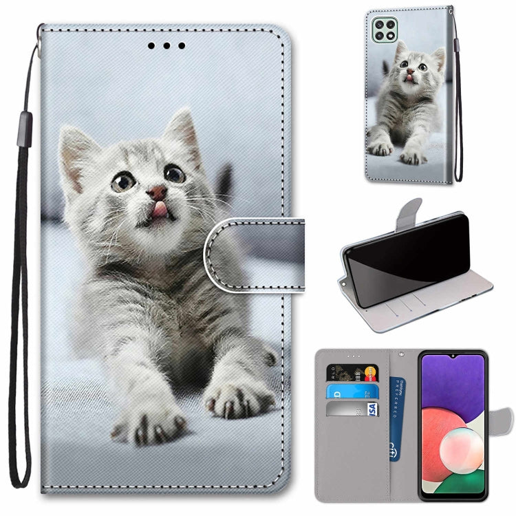 Coloured Drawing Cross Texture Horizontal Flip PU Leather Case with Holder & Card Slots & Wallet & Lanyard, For Samsung Galaxy A22 4G, For Samsung Galaxy A22 5G