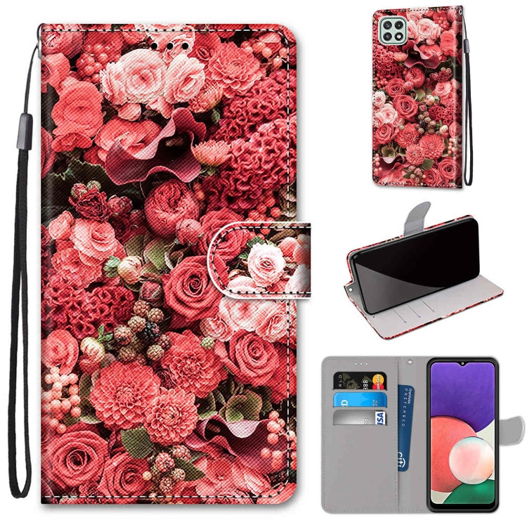 Coloured Drawing Cross Texture Horizontal Flip PU Leather Case with Holder & Card Slots & Wallet & Lanyard, For Samsung Galaxy A22 4G, For Samsung Galaxy A22 5G