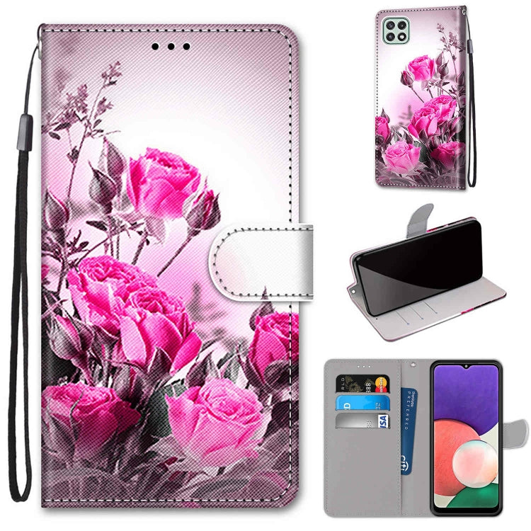 Coloured Drawing Cross Texture Horizontal Flip PU Leather Case with Holder & Card Slots & Wallet & Lanyard, For Samsung Galaxy A22 4G, For Samsung Galaxy A22 5G
