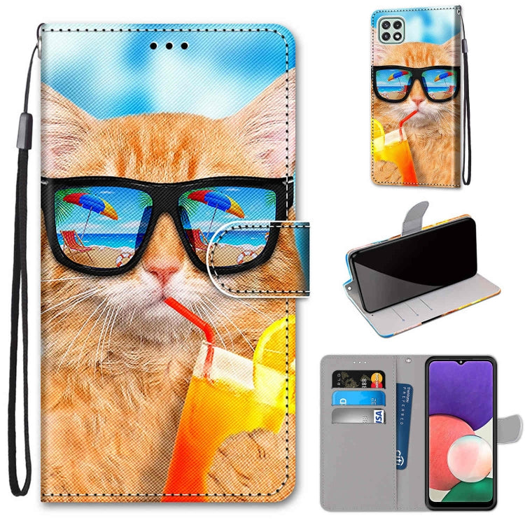 Coloured Drawing Cross Texture Horizontal Flip PU Leather Case with Holder & Card Slots & Wallet & Lanyard, For Samsung Galaxy A22 4G, For Samsung Galaxy A22 5G