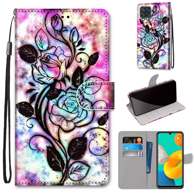 Coloured Drawing Cross Texture Horizontal Flip PU Leather Case with Holder & Card Slots & Wallet & Lanyard, For Samsung Galaxy M32, For Samsung Galaxy F22