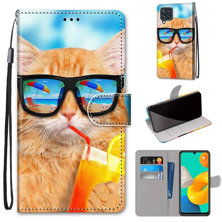 Coloured Drawing Cross Texture Horizontal Flip PU Leather Case with Holder & Card Slots & Wallet & Lanyard, For Samsung Galaxy M32, For Samsung Galaxy F22