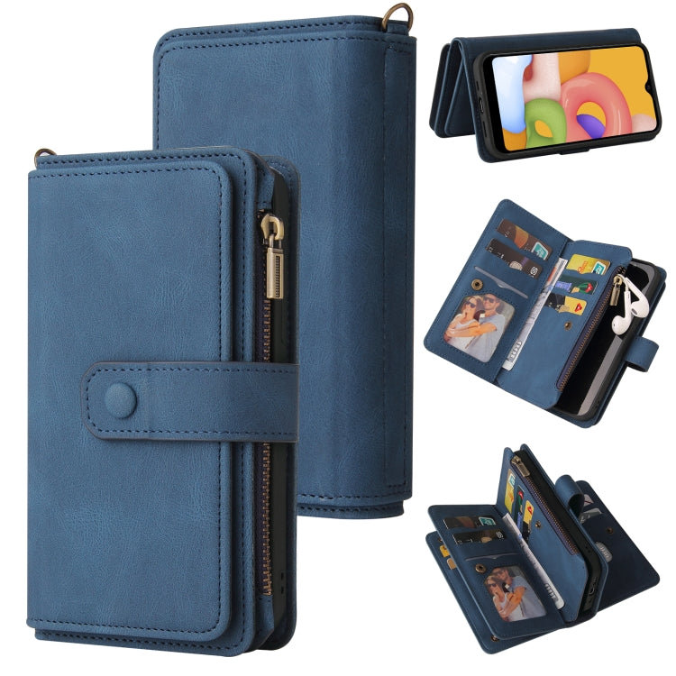 Skin Feel PU + TPU Horizontal Flip Leather Case with Holder & 15 Cards Slot & Wallet & Zipper Pocket & Lanyard, For Samsung Galaxy A01, For Samsung Galaxy A02 EU Version, For Samsung Galaxy A02s, For Samsung Galaxy A03s, For Samsung Galaxy A12 5G      ...