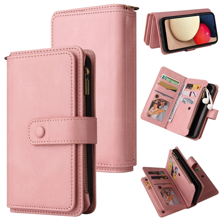 Skin Feel PU + TPU Horizontal Flip Leather Case with Holder & 15 Cards Slot & Wallet & Zipper Pocket & Lanyard, For Samsung Galaxy A01, For Samsung Galaxy A02 EU Version, For Samsung Galaxy A02s, For Samsung Galaxy A03s, For Samsung Galaxy A12 5G      ...