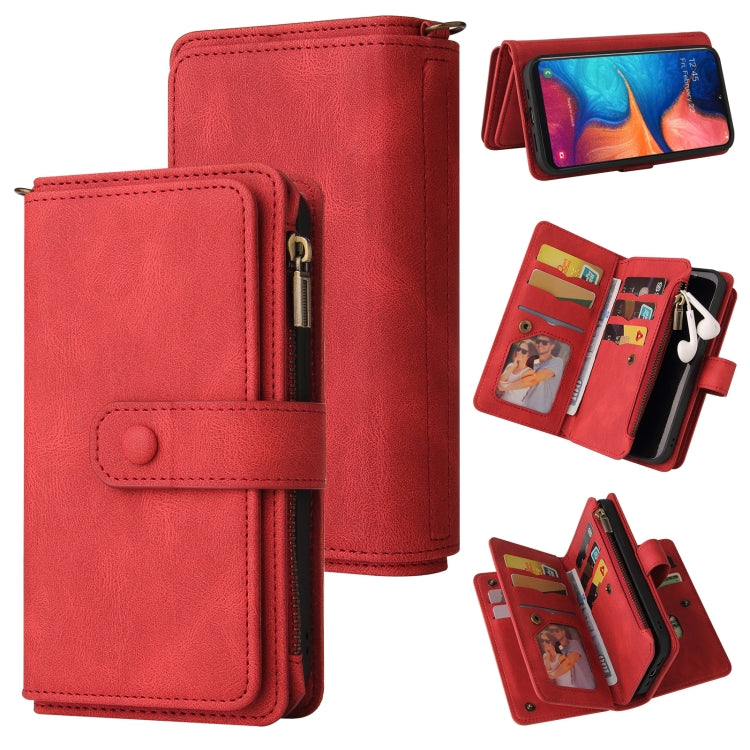 Skin Feel PU + TPU Horizontal Flip Leather Case with Holder & 15 Cards Slot & Wallet & Zipper Pocket & Lanyard, For Samsung Galaxy A01, For Samsung Galaxy A02 EU Version, For Samsung Galaxy A02s, For Samsung Galaxy A03s, For Samsung Galaxy A12 5G      ...
