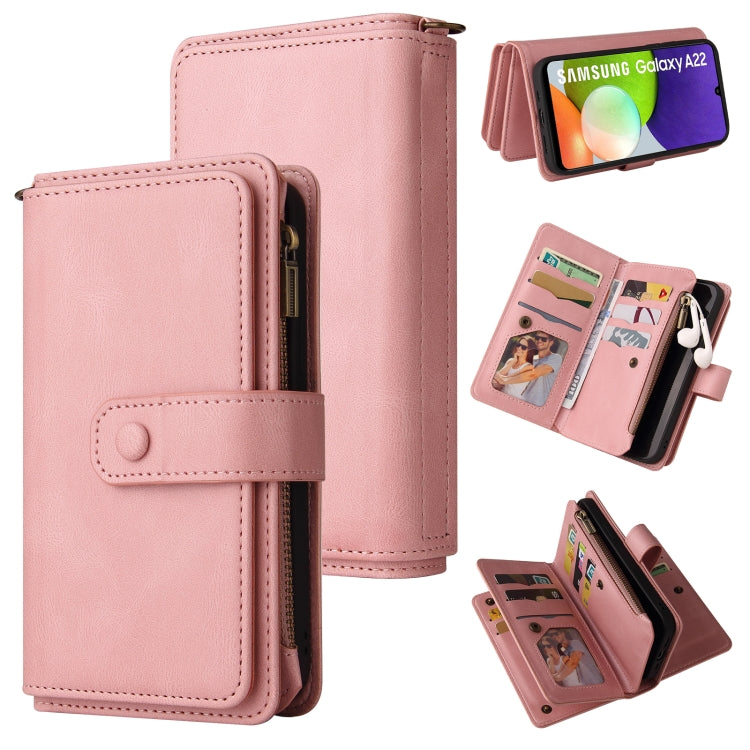 Skin Feel PU + TPU Horizontal Flip Leather Case with Holder & 15 Cards Slot & Wallet & Zipper Pocket & Lanyard, For Samsung Galaxy A01, For Samsung Galaxy A02 EU Version, For Samsung Galaxy A02s, For Samsung Galaxy A03s, For Samsung Galaxy A12 5G      ...