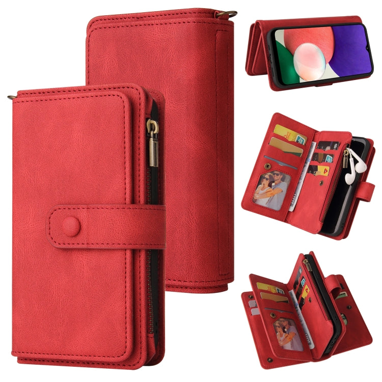 Skin Feel PU + TPU Horizontal Flip Leather Case with Holder & 15 Cards Slot & Wallet & Zipper Pocket & Lanyard, For Samsung Galaxy A01, For Samsung Galaxy A02 EU Version, For Samsung Galaxy A02s, For Samsung Galaxy A03s, For Samsung Galaxy A12 5G      ...
