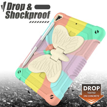 Load image into Gallery viewer, Beige PC + Silicone Anti-drop Protective Case with Butterfly Shape Holder &amp; Pen Slot, For iPad 9.7 2018 &amp; 2017 / Pro 9.7 inch / Air 2 / 6, For iPad 10.2 2021 &amp; 2020 &amp; 2019 / Air 3 10.5 inch, For iPad 10.2 2020 &amp; 2019 / Air 3 10.5 inch                  ...